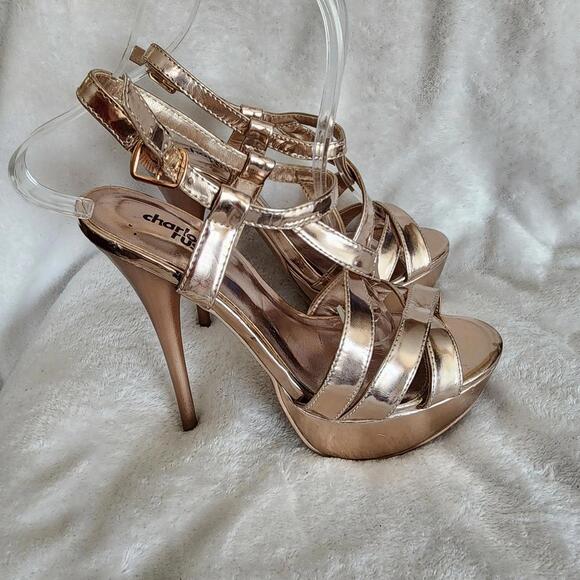 Gold Strappy Platform Stilettos, Women's 6 - Picture 2 of 8